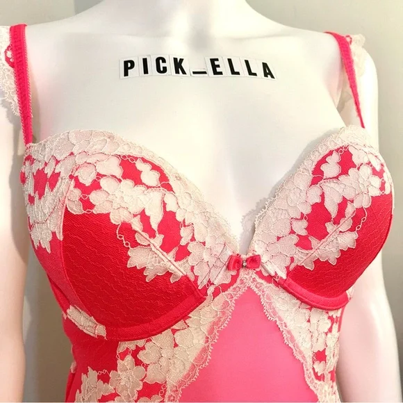 36C VS Victoria’s Secret Dream Angels Coral Cream Floral Seduction Garter slip